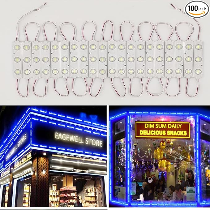 LED Module, Windows Lights Blue 100pcs 49.8 Ft 5730 SMD 150LM Per LED Module IP65 Waterproof Decorative Light for Advertising Signs with Tape Adhesive Backside (Blue Light)