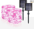 suddus Pink Solar String Lights for Outside, 2 Pack Total 66ft 200 Led Pink Fairy Light Outdoor, 8 Modes Solar Twinkle Light for Halloween Decor, Fence, Patio, Yard, and Party