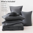 Love's cabin King Size Comforter Set Soot Grey, 7 Pieces King Bed in a Bag, All Season Bedding Sets with 1 Comforter, 1 Flat Sheet, 1 Fitted Sheet, 2 Pillowcase and 2 Pillow Sham