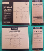 addlon 24FT Outdoor String Lights Commercial Grade Weatherproof Strand Edison Vintage Bulbs, ETL Listed Heavy-Duty Decorative Café Market Patio Lights for Bistro Classic Black