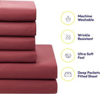 Sweet Home Collection 7 Piece Comforter Set Bag Solid Color All Season Soft Down Alternative Blanket & Luxurious Microfiber Bed Sheets, Burgundy, Queen