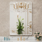 LOAAO 32x36 Inch White Metal Framed Bathroom Mirror for Wall, White Bathroom Vanity Mirror Farmhouse, Large Rounded Rectangle Mirror, Anti-Rust, Tempered Glass, Hangs Horizontally or Vertically