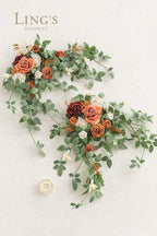 Ling's moment 2PCS Terracotta Arch Flowers Artificial Floral Swags Centerpieces Wedding Decor Mantel Faux Burnt Orange Rose Garland Arrangements for DIY Sweetheart Table Wall Window Welcome Signs