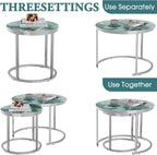 aboxoo Coffee Table Nesting Side Round Set of 2 End Table Green Art Table Top Sturdy Metal Frame Desk Centerpiece Living Room Bedroom Apartment Modern Industrial Simple Nightstand
