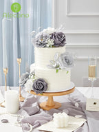 Alecono Artificial Flowers, Silver Silk Fake Flowers for DIY Wedding Cake, Grey Faux Flowers for Table Centerpieces Baby Shower Birthday Party Home Decorations