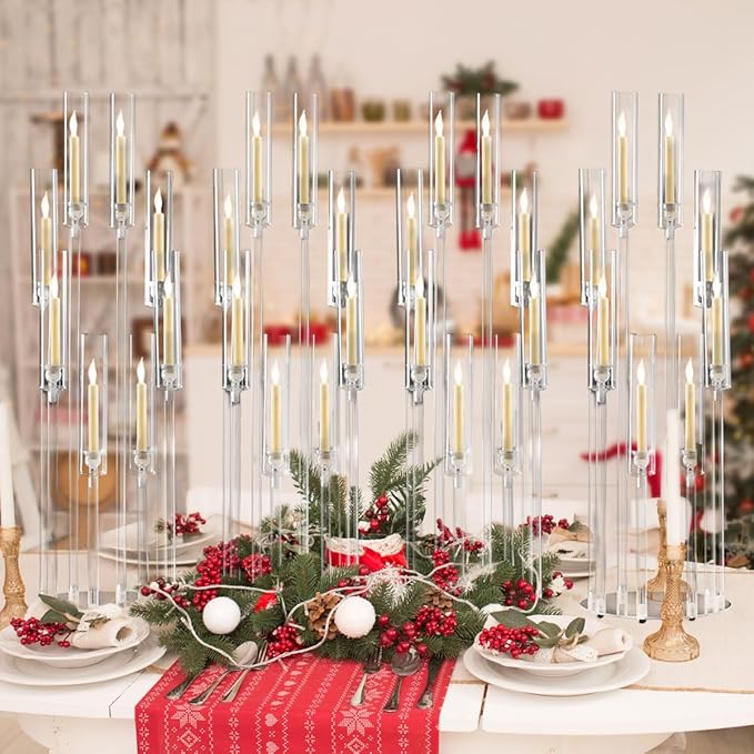 8PCS Arcylic Candelabra Wedding Centerpieces for Tables,38.5 Tall Clear Floor Candle Holder Set with Shade Pillar Taper Candle Stand for Anniversary Party Brithday candelabros para centros de mesa
