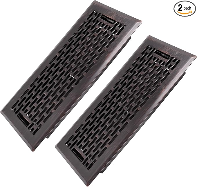 4x10 Inches 2 Pack Heavy Duty Walkable Floor Register - Easy Adjust Air Supply Lever Decorative Floor Vent Covers - Boston Design Vent Covers for Home - Oil Rubbed Bronze