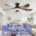 52 Inch Modern Ceiling Fans with Lights, Flush Mount Ceiling Fan with Light and Remote/APP Control, 5 Reversible 6 Speeds Curved Blades, 3 CCT Dimmable Lights for Kids Room, Brown