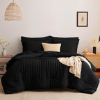 CozyLux King Size Comforter Set Black Seersucker 7 Pieces Bed in a Bag King Comforter Set with Sheets, Luxury Soft Bedding Set with Down Alternative Comforter, Sheets, Pillowcases & Shams All Seasons