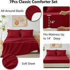 CozyLux Queen Comforter Set Dark Red - Bed in a Bag Queen Size 7 Pieces, Luxury Soft Bed Set for All Seasons, Bedding Set with Down Alternative Comforter, Sheets, Pillowcases & Shams