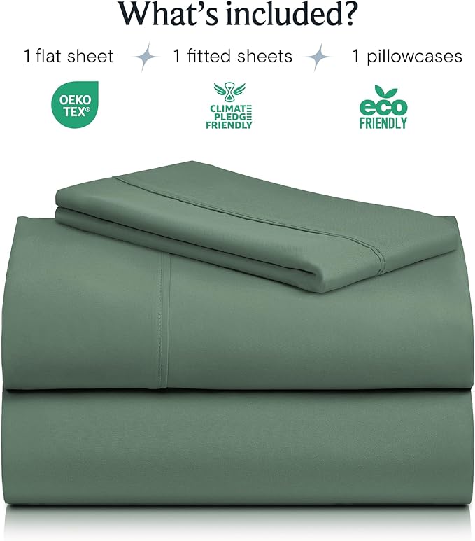 LuxClub Twin XL Sheets - Twin Bed Sheets for Boys and Girls, 3 PC Deep Pockets Wrinkle Free Kids Fitted Sheets Machine Washable Hotel Bedding Silky Soft - Tree Moss Green Twin XL