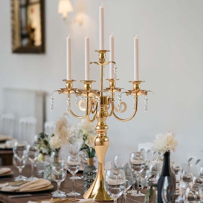 2PCS Gold 5-Arm Candelabra Centerpiece - 20.3" Tall Metal Candle Holder for Wedding, Party & Home Decor - Vintage Table Centerpiece for Events, Dining Room, Church Decorations