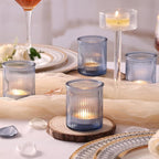 32Pcs Ribbed Blue Votive Candle Holders, Tea Light Candle Holders for Table Centerpiece, Blue Candle Holders for Wedding Decor,Home and Holiday Decor