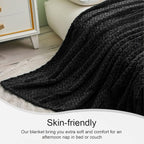 Exclusivo Mezcla Fleece Throw Blanket for Couch, 50x70 Inches Soft Cozy Jacquard Flannel Blankets, Lightweight Fuzzy Plush Warm Throws for Winter, Black