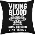 Viking Gift For Men Valhalla Pagan Norse Blood Runs Through My Veins Scandinavian Pagan Viking Throw Pillow, 18x18, Multicolor