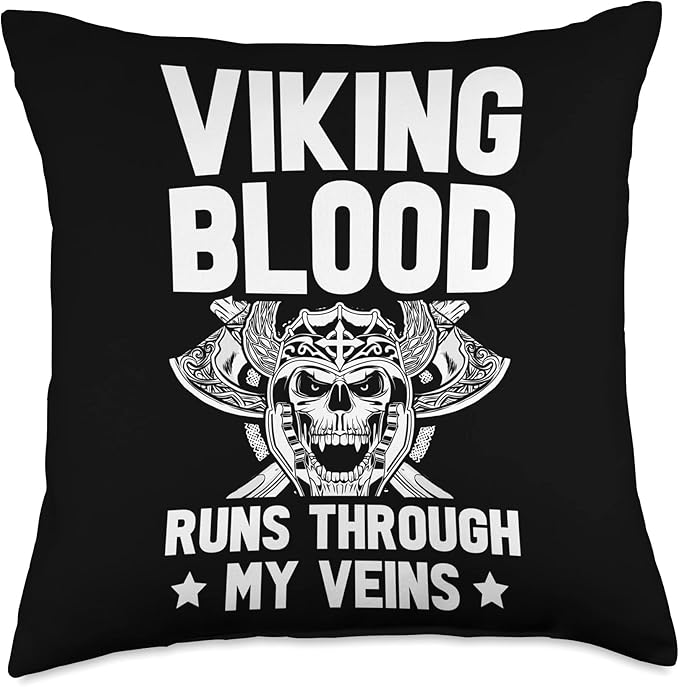Viking Gift For Men Valhalla Pagan Norse Blood Runs Through My Veins Scandinavian Pagan Viking Throw Pillow, 18x18, Multicolor