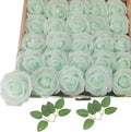 Artificial Fake Flowers 25pcs Roses, Light Green Foam Rose Faux Flower for DIY Wedding Bouquets Bridal Shower Centerpieces Floral Arrangements Party Table Home Decorations
