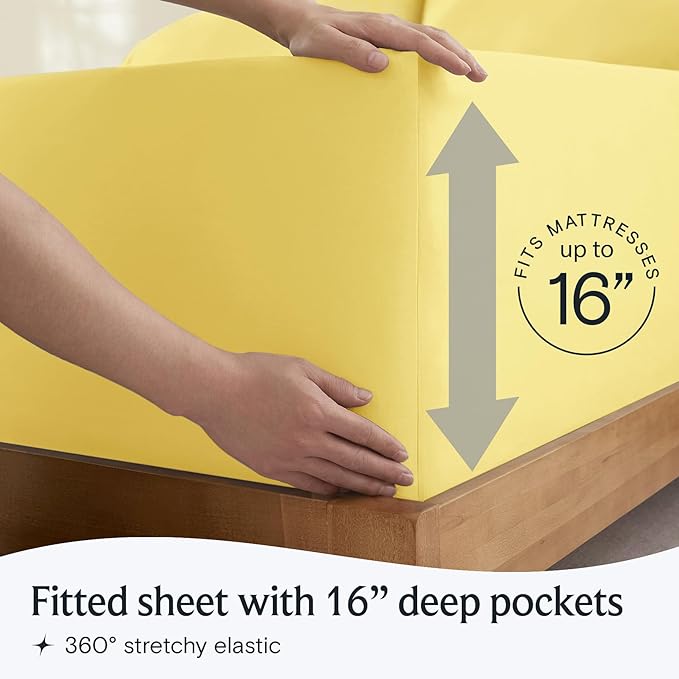 LuxClub 4 PC Sheet Set Bed Sheets Deep Pockets 16" Eco Friendly Wrinkle Free Cooling Machine Washable Hotel Bedding Silky Soft - Lemon King
