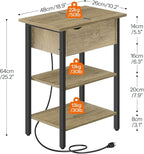 HOOBRO End Table with Charging Station, Narrow Side Table, Flip Top Nightstand with USB Ports and Outlets, Bedside Tables with Shelf for Small Spaces, Living Room, Sunwashed Ash Oak BHH341BZ01