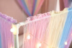 Akiky Canopy Bed Curtains with Lights 4 Corner Post Bed Canopy for Adults Girls, Rainbow Bed Drapes Netting-8 Panel Curtains,Full/Queen