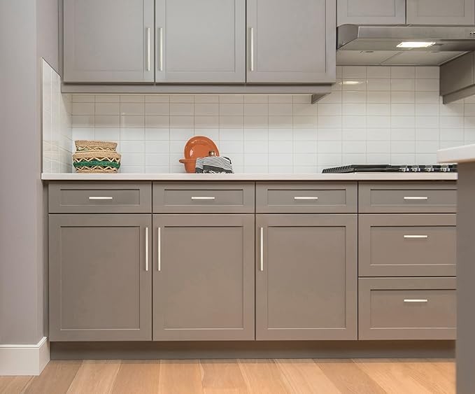 Ravinte 10 Pack Solid Kitchen Cabinet Handles Brushed Nickel Cabinet Pulls Slim Drawer Pulls with 6-1/4 Inch Hole Center Square Bar Kitchen Cabinet Hardware