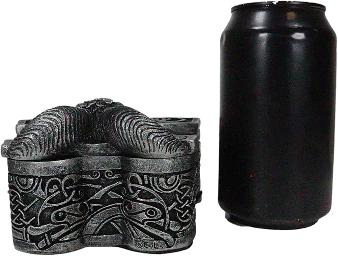 Ebros Gift Viking Ram Skull Thor Hammer Mjolnir with Runes Knotwork Decorative Jewelry Box Figurine Norse God of Thunder Scandinavian Mythology Collectible Trinket Stash Boxes
