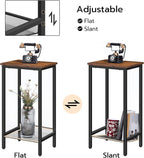 HOOBRO Tall Side Table, Industrial End Telephone Table with Adjustable Mesh Shelves, for Living Room, Bedroom, Entryway, Office, Rustic Brown and Black BF03DH01
