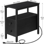 HOOBRO End Table with Charging Station, Narrow Side Table with 2 Drawer & USB Port & Power Outlets, Nightstand for Small Spaces, Stable and Sturdy, for Living Room, Bedroom, Black BK541BZ01
