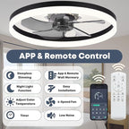 23.6'' Ceiling Fan with Light, Upgraded Low Profile Fan, Flush Mount Ceiling Fan, 6 Speeds, Dimmable LED, App & Remote Control, Quiet DC Motor, for Bedroom, Living Room, F115 Black