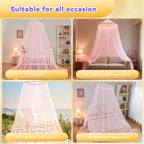 Pink Bed Canopy for Girls,Canopy Bed Curtains with Star Lights,Battery/USB Operated Bed Canopy,Princess Canopy for Baby Cribs, Kid Beds, Girls Beds Or Full Size Beds