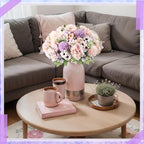 Tigeen 12 Bundles Peonies Artificial Flowers Faux Roses Silk Flowers Hydrangea Artificial Bouquet for Wedding Table Centerpiece Floral Vase Home Office Bridal Decor (Purple,Pink)