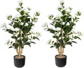 36” Artificial Camellia Tree 2 Packs, Faux Camellia Plant in Pebbles Pot with White Flowers, Greenery Camellia Tree for Spring Home Front Door Outdoor Indoor Decoration, White