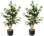 36” Artificial Camellia Tree 2 Packs, Faux Camellia Plant in Pebbles Pot with White Flowers, Greenery Camellia Tree for Spring Home Front Door Outdoor Indoor Decoration, White