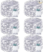 6-Pack Fairy Lights Battery Operated with Timer, Waterproof 16FT 50 LED String Lights Indoor Outdoor, Cuttable Starry Fairy Lights for Christmas Home Bedroom Wedding DIY Centerpiece Decor (Cool White)