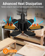 Adiding LED Garage Ceiling Light w/ 6 Deformable Panels Basement Lighting, 6 Pack, Screw into E26 E27 Bulb Socket, Beyond Bright 6000Lm High Lumen, Shop, Shed, Gym, Attic, Utility, Daylight 6500K