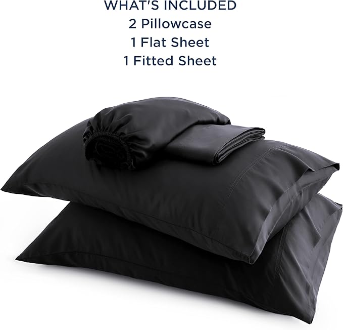 Bedsure Full Size Bed Sheets, Cooling Sheets, Rayon Derived from Bamboo, Breathable & Soft, Deep Pocket Up to 16 Inches, Hotel Luxury Silky Bedding for Hot Sleepers, Black