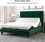 Allewie Queen Bed Frame/Velvet Upholstered Bed Frame with Vertical Channel Tufted Headboard/Strong Wooden Slats/Platform Bed Frame/Mattress Foundation/Box Spring Optional/Easy Assembly/Green
