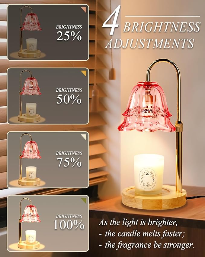 Pink Candle Warmer Lamp with Timer Dimmable, Christmas Birthday Gifts for Women Mom, Flower Candle Lamp with 2 Bulbs for Jar Candles & Scented Wax, Lamp Candle Warmer, House Warming Gift for Bedroom
