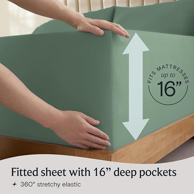LuxClub 4 PC King Sheet Set, Breathable Luxury Bed Sheets, Deep Pockets Wrinkle Free Cooling Bed Sheets Machine Washable Hotel Bedding Silky Soft - Tree Moss Green King