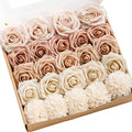 Ling's Moment Artificial Flowers Fake Silk Roses Faux Foam Dahlia Combo for DIY Wedding Bouquets Centerpieces Arrangements Bridal Shower Party Home Decorations, Morandi Peach & Cream, 24pcs