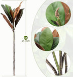4 Pcs Magnolia Artificial Leaves Branches 25 Inch 3D Real Touch Pick Faux Magnolia Stems Fake Leaves Twigs for Indoor Outdoor Vase Filling Home Wedding Floral Arrangement Decoration