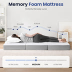 Foldable Mattress Queen 4 inch -Portable White Memory Foam Folding Matress with Washable Cover for Camping Travel Guest Room Home Use-Non-Slip&Easy Storage