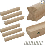 6Pcs Unfinished Beech Wood Solid Furniture Pulls Handles,Unfinished Unpainted Paintable Wooden Handles Cupboard Closet Drawer Handle Pull,Length 6.3",Hole Dis.5.04"