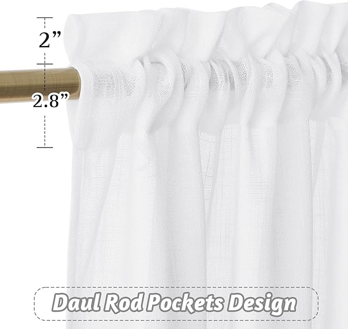 RYB HOME White Sheer Curtains 72 inches, Light Filtration Privacy Protection Thick Heavy Textured Short Curtains for Home Office Dormitory, W 42 x L 72 inches, 2 Panels Set