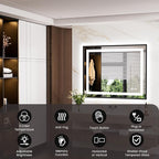 LED Bathroom Mirror,32"x36" Mirror with Black Frame, Front Light and Backlit, Stepless Dimmable, Anti-Fog, Shatter-Proof, Memory, 3 Colors, Double LED Vanity Mirror