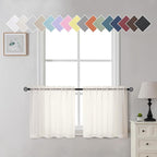 Aiyufneg Ivory Sheer Valance for Window Curtains 24 Inch Length, Light Filtering Kitchen Valances, Small Voile Sheer Curtains for Living Room/Bathroom/Basement, Dual Rod Pocket, 2PCS, 40W x 24L Inch