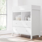 Storkcraft Alpine 2 Drawer Changing Table Chest (White) - Attached Changing Table Topper Fits Any Standard-Size Baby Changing Pad, 2 Drawers, 2 Shelves for Extra Nursery Storage, Easy to Assemble