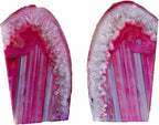 AMOYSTONE Brazilian Rock Bookends 1 Pair Pink Agate Geode Bookends 3-4 Lbs for Video Games CDs Unique Bookends Home Decorative