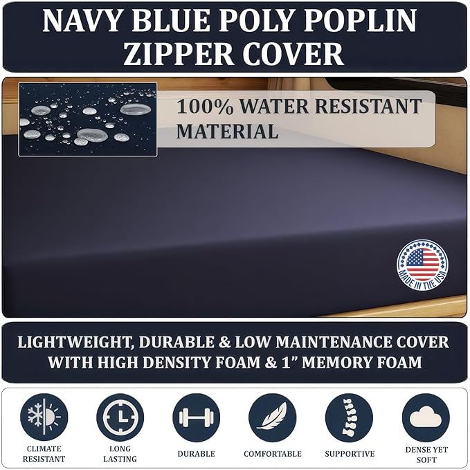 Foamma 10” x 48” x 75” Water Resistant Gel Memory Foam RV Bunk Mattress, Firm High Density Foam Base, Comfortable and Durable Polyester Cover, Truck, Camper, Travel Trailer, Made in USA