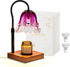 Candle Warmer Lamp with Timer: Purple Flower Candle Warming Lamp with 2 Bulbs Vintage Height Adjustable Wax Warmer Dimmable Gothic Halloween Decor Gift for Women